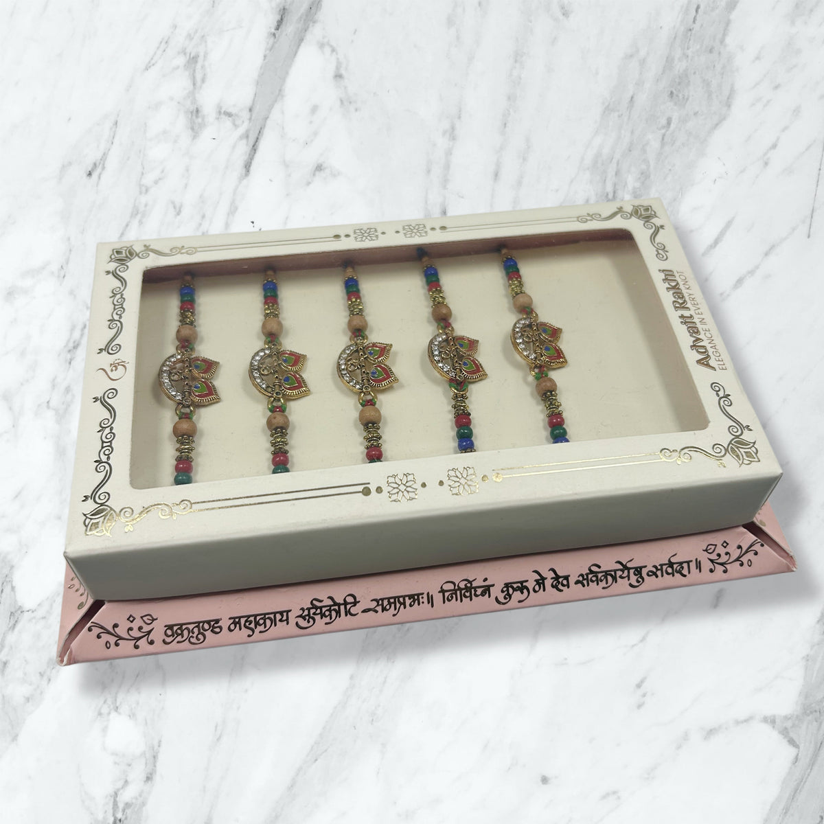 Mayur Meenakari & Rudraksha 5-Piece Rakhi Set