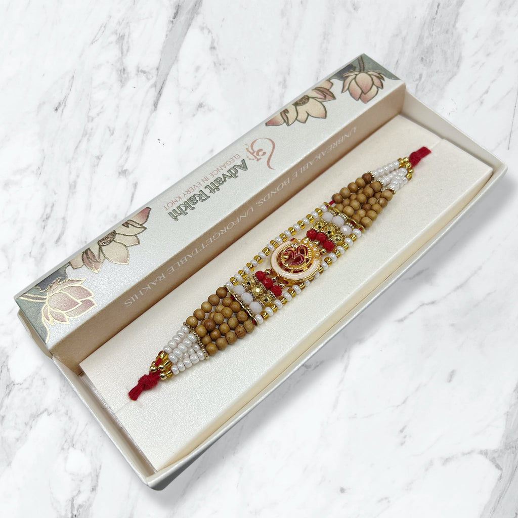 Chandan Moti Om Broad Cuff Bracelet Rakhi