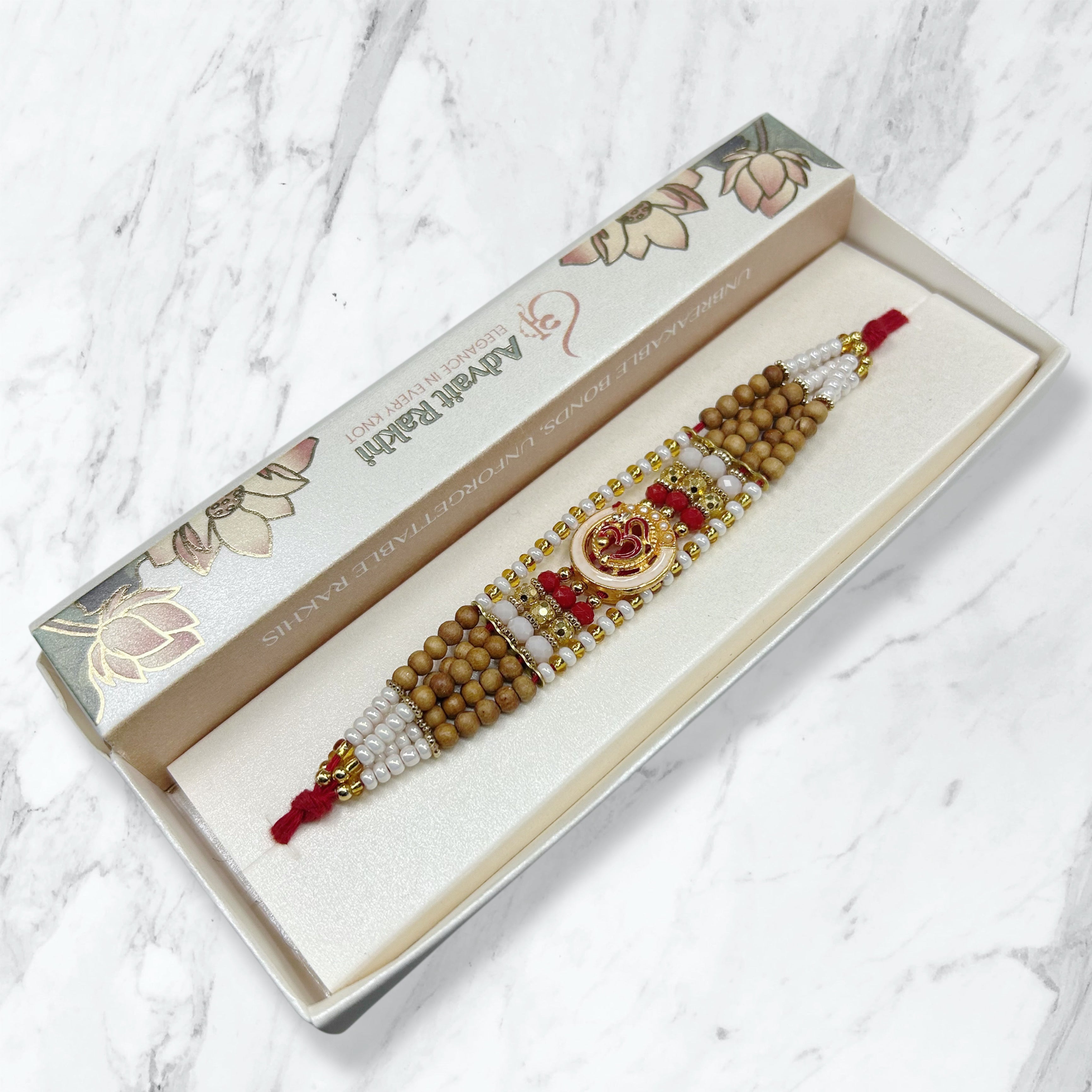 Chandan Moti Om Broad Cuff Bracelet Rakhi