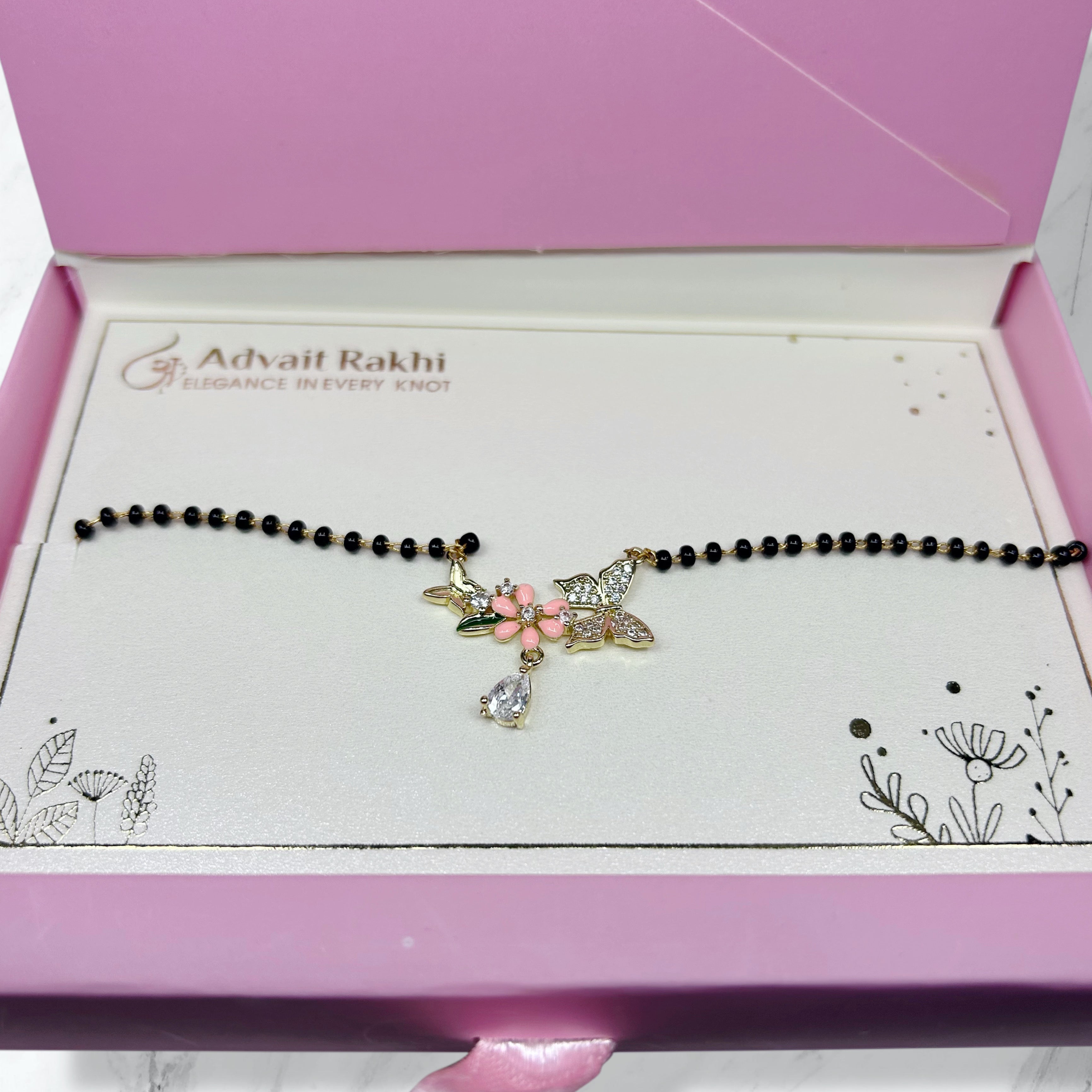 Floral Butterfly Mangalsutra Bracelet Lumba Rakhi for Bhabhi