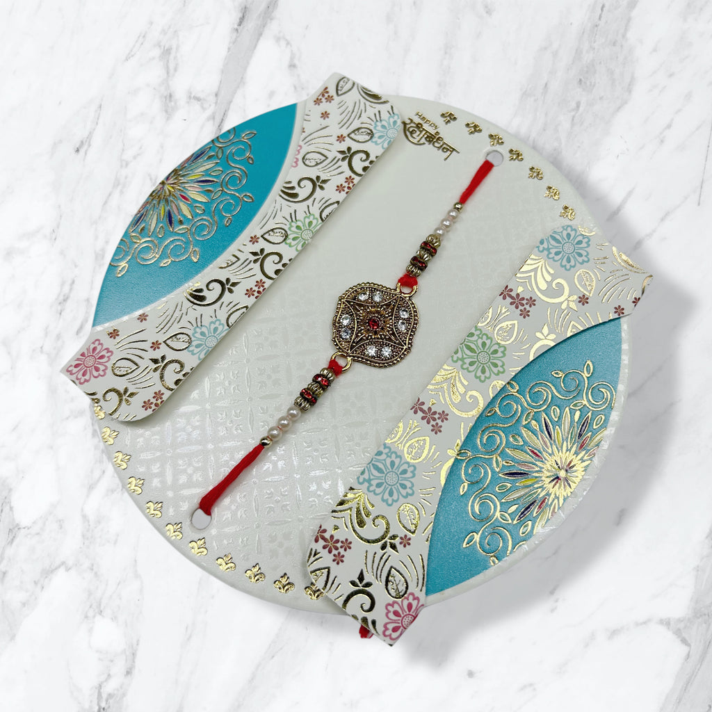 Antique Gold Floral & Moti Resham Rakhi