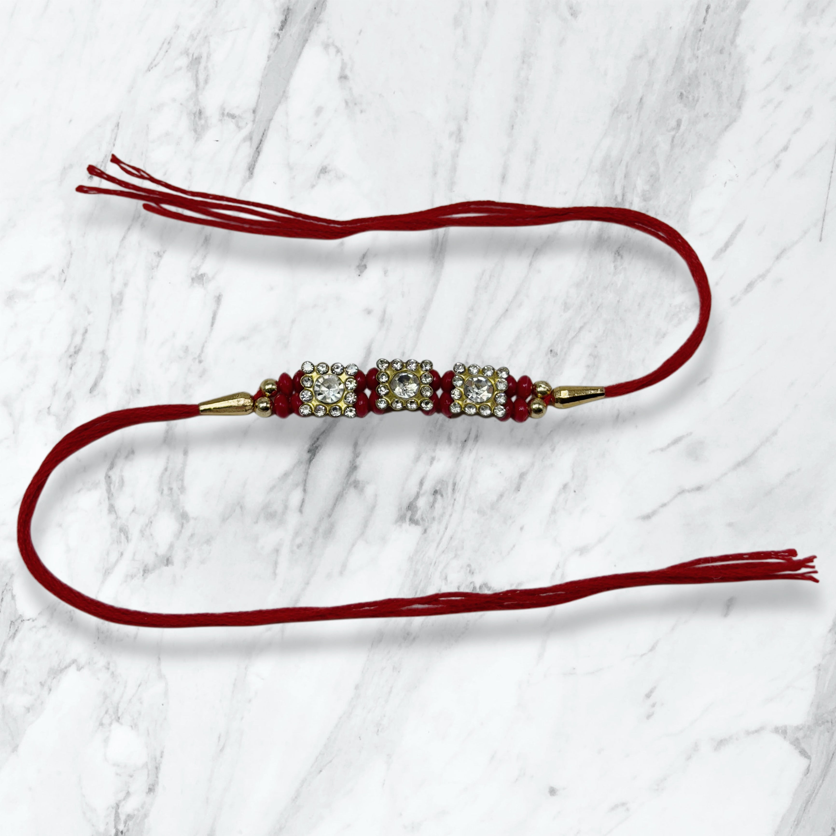 Triple Square Kundan-Style Stone Rakhi