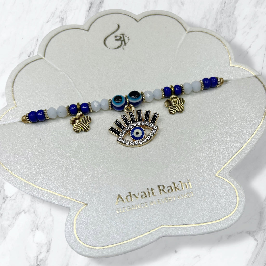 Evil Eye Eyelash Charm & Flower Bead Rakhi