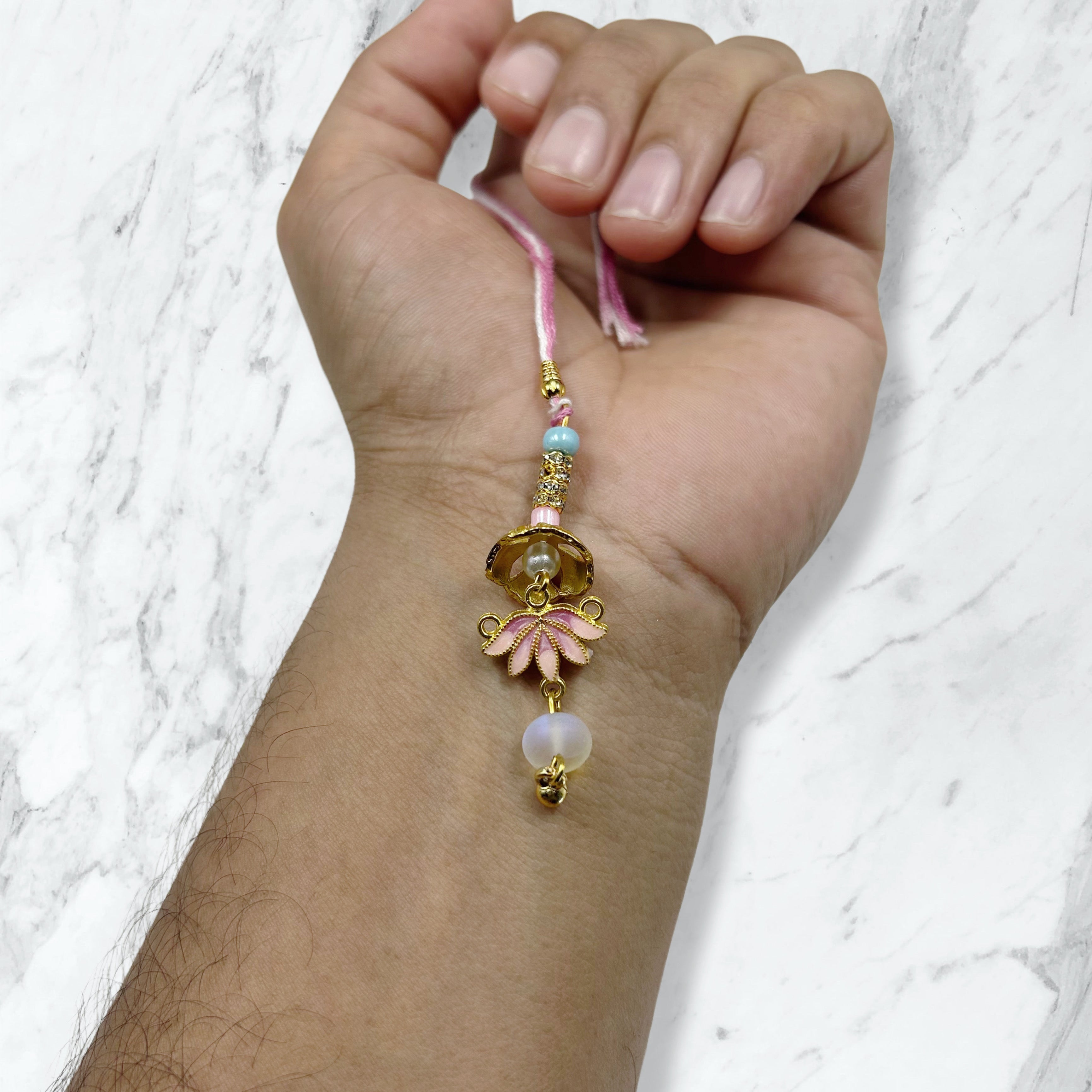 Pink Kamal Jhumki Lumba Rakhi for Bhabhi