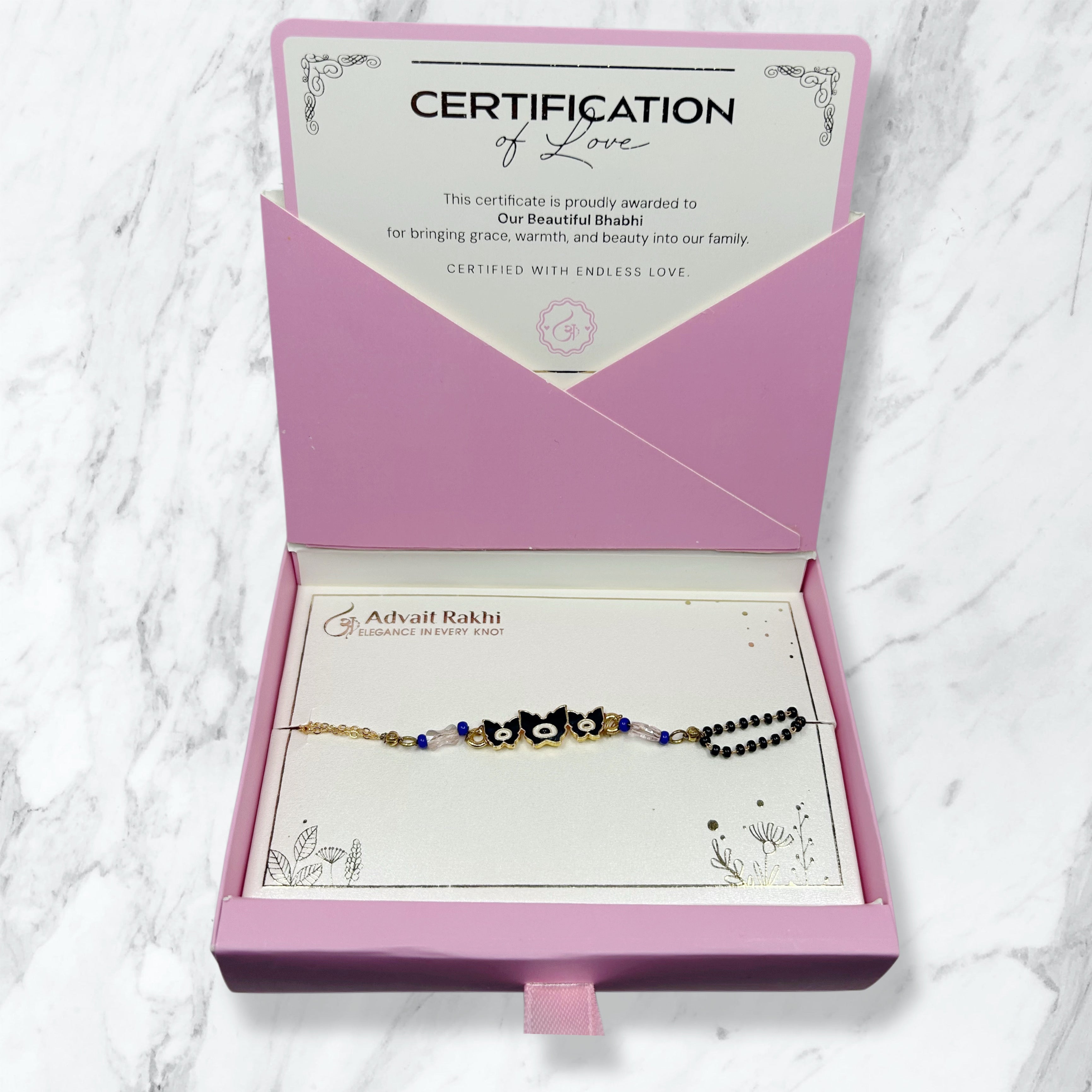 Black Butterfly Evil Eye Lumba Rakhi Box for Bhabhi