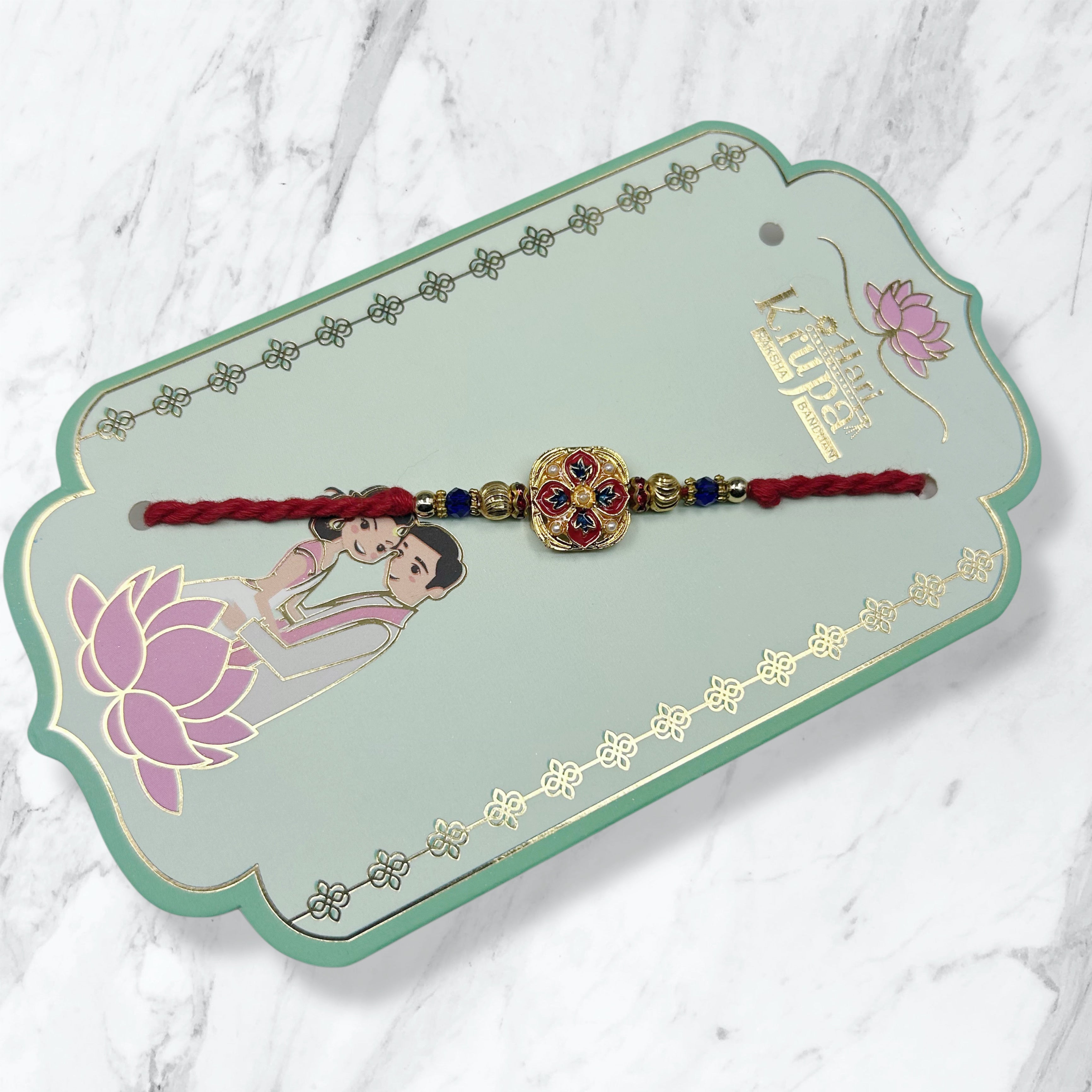 Floral Meenakari & Blue Bead Resham Rakhi