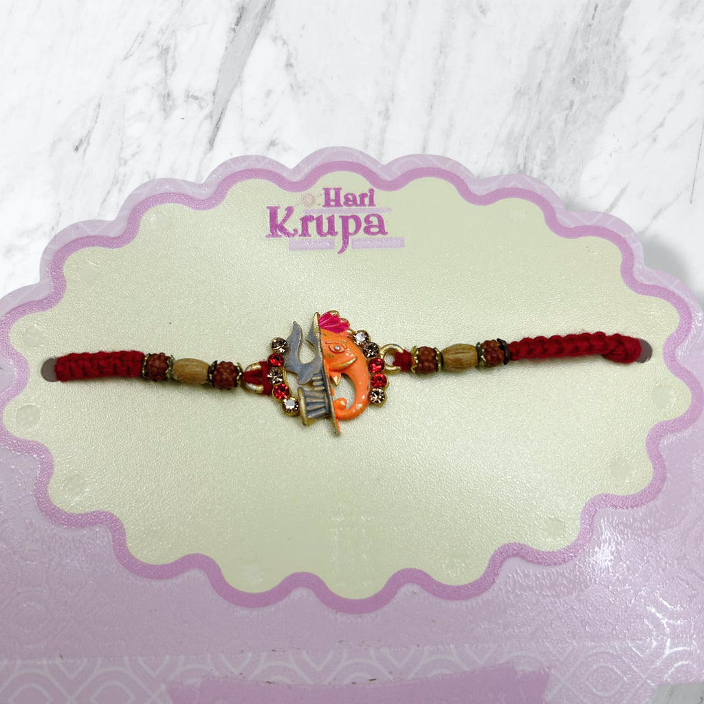 Trishul & Ganesha Meenakari Rudraksha Rakhi