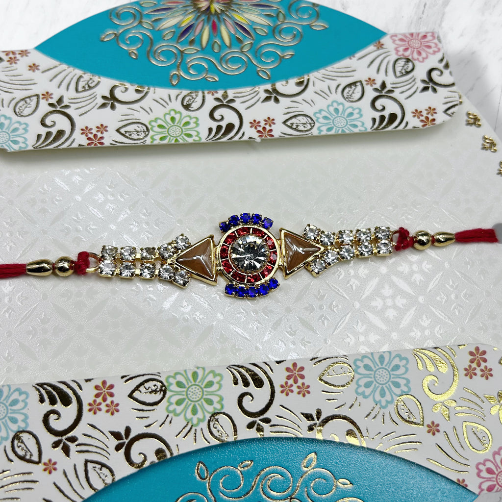Kundan Stone & Multi-Color Crystal Resham Rakhi
