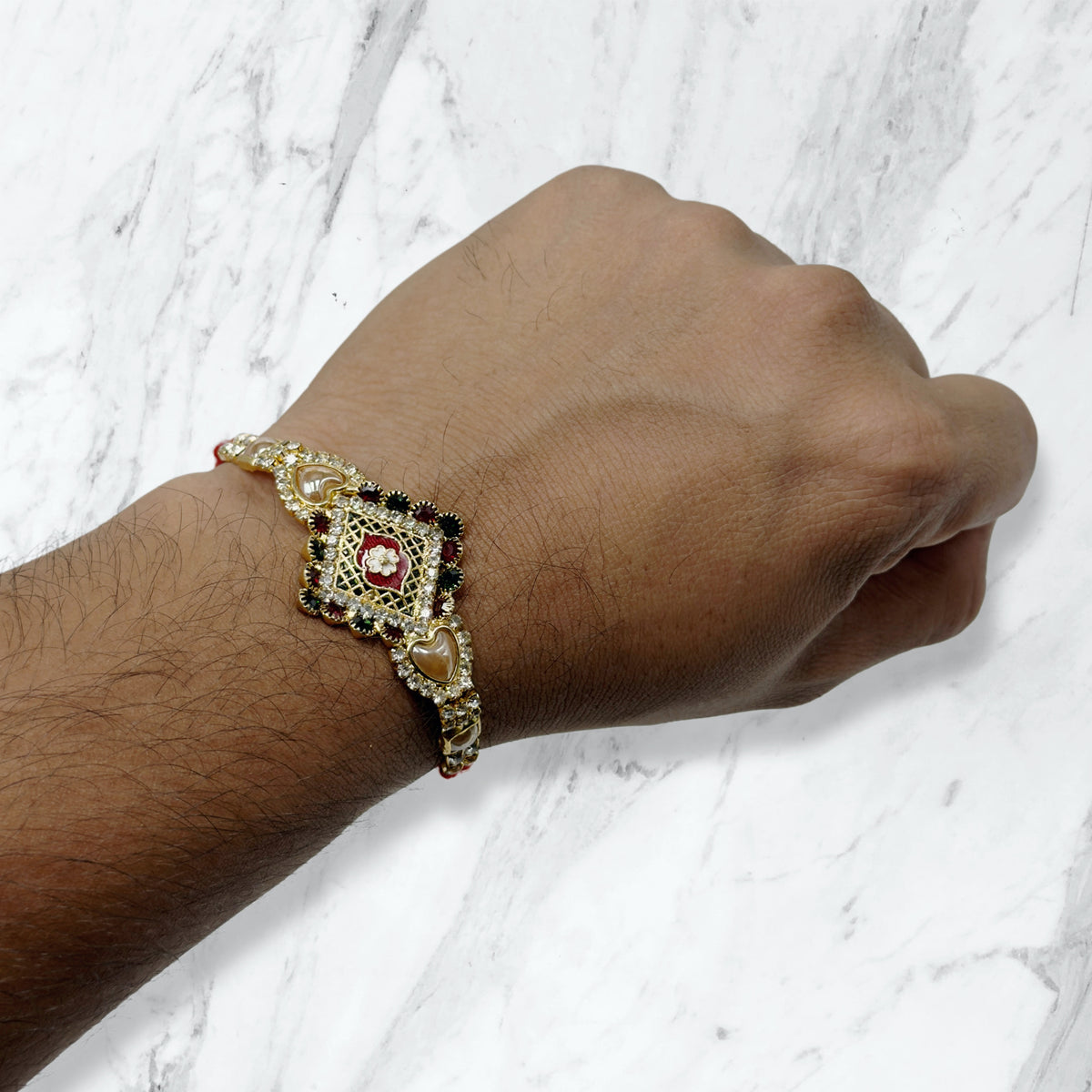 Ornate Meenakari & Stone Square Rakhi