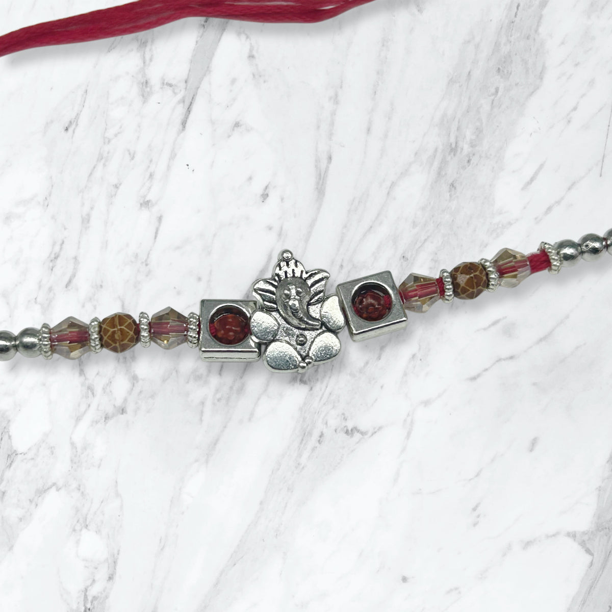 Silver Ganesha & Rudraksha Resham Rakhi