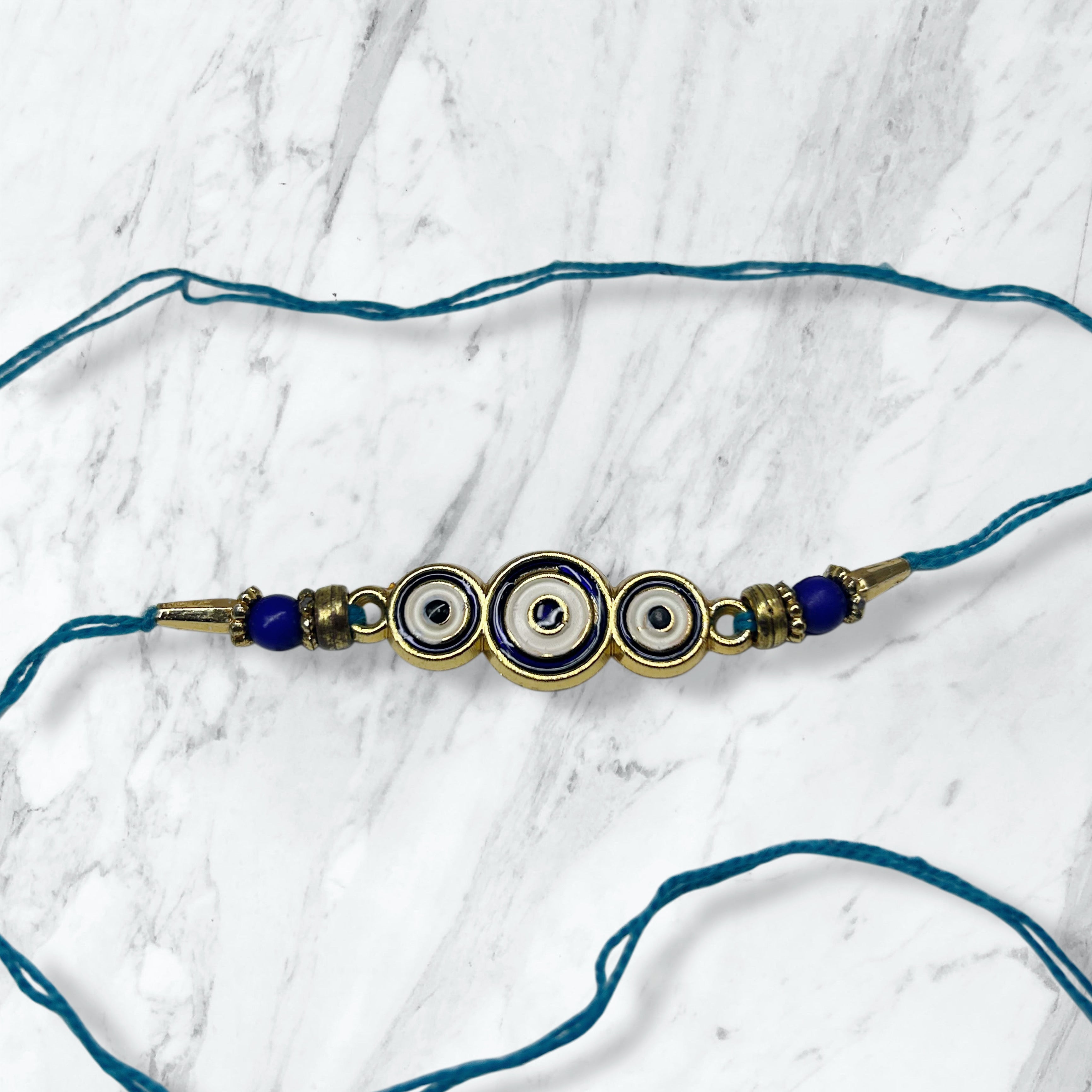 Triple Evil Eye Blue Thread Rakhi