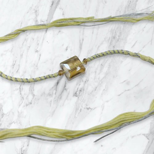 Amber Crystal Glass Bead Resham Rakhi