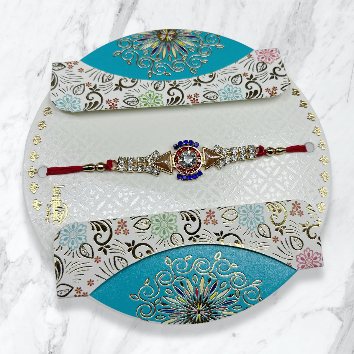 Kundan Stone & Multi-Color Crystal Resham Rakhi