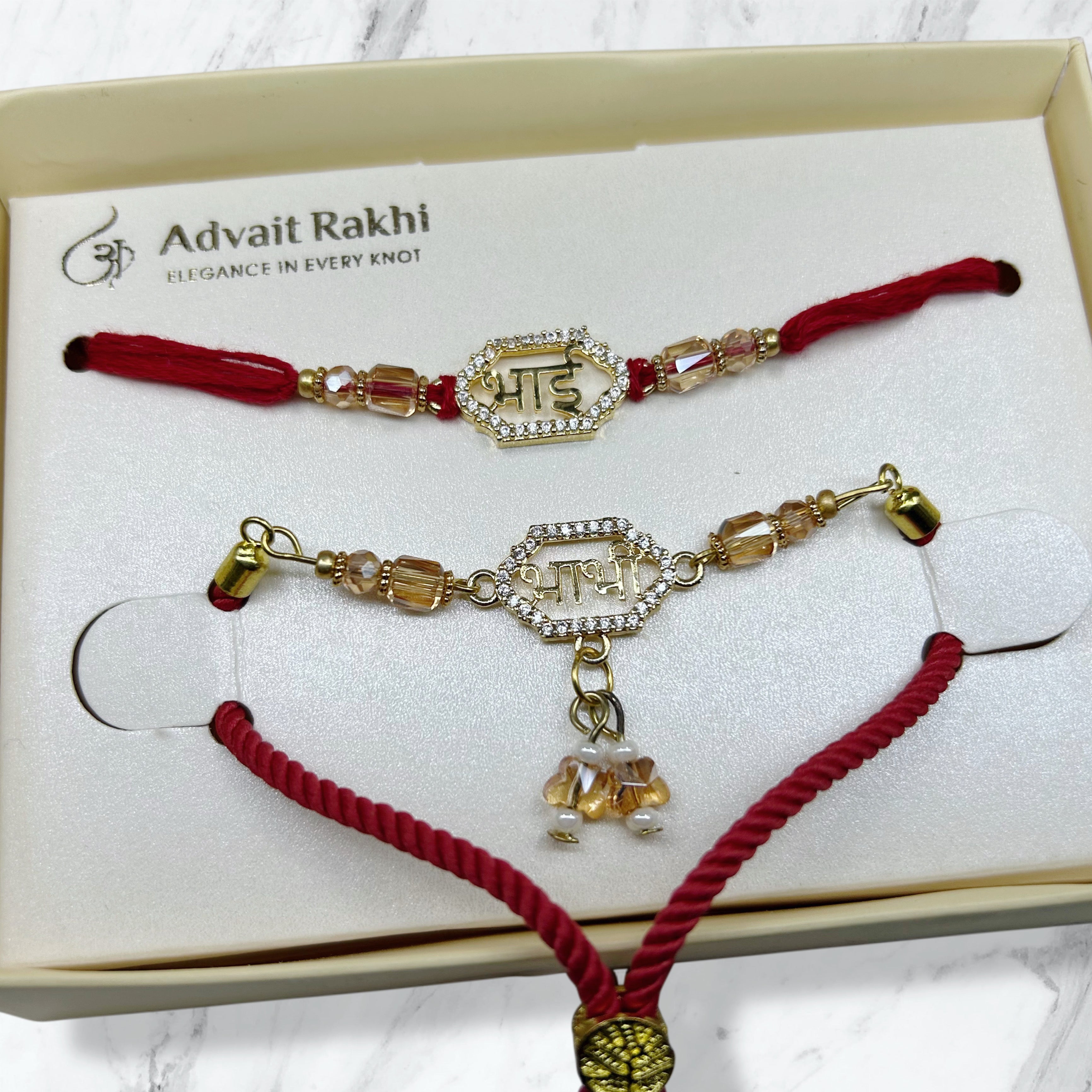Bhai Bhabhi Stone-Studded Rakhi Set