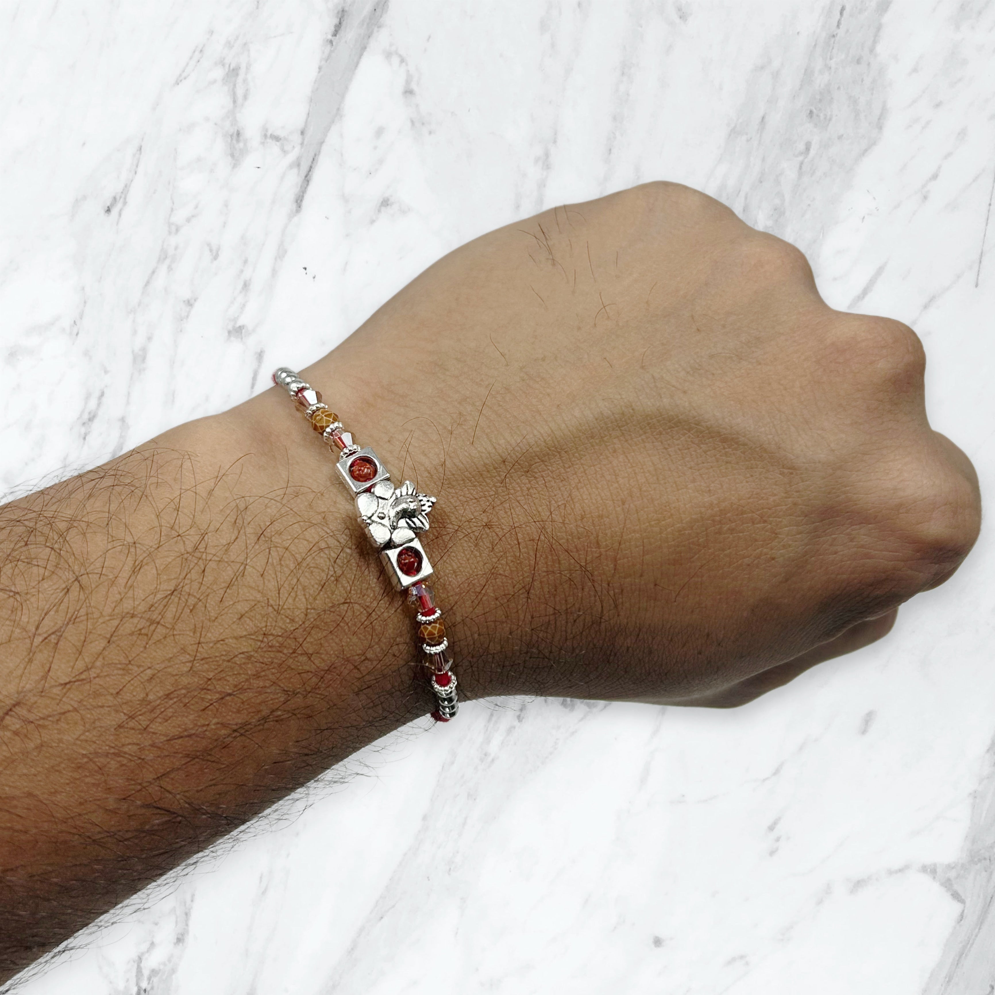Silver Ganesha & Rudraksha Resham Rakhi