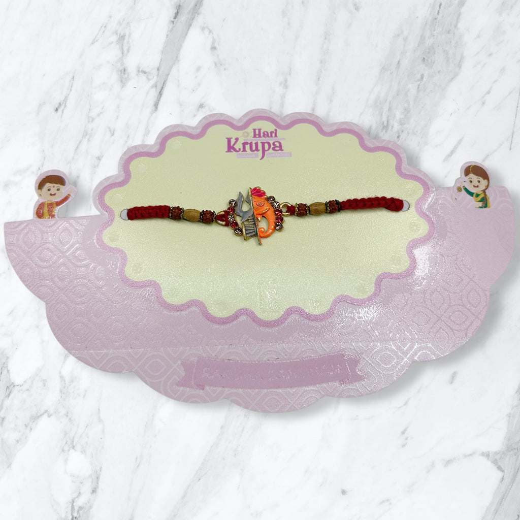 Trishul & Ganesha Meenakari Rudraksha Rakhi