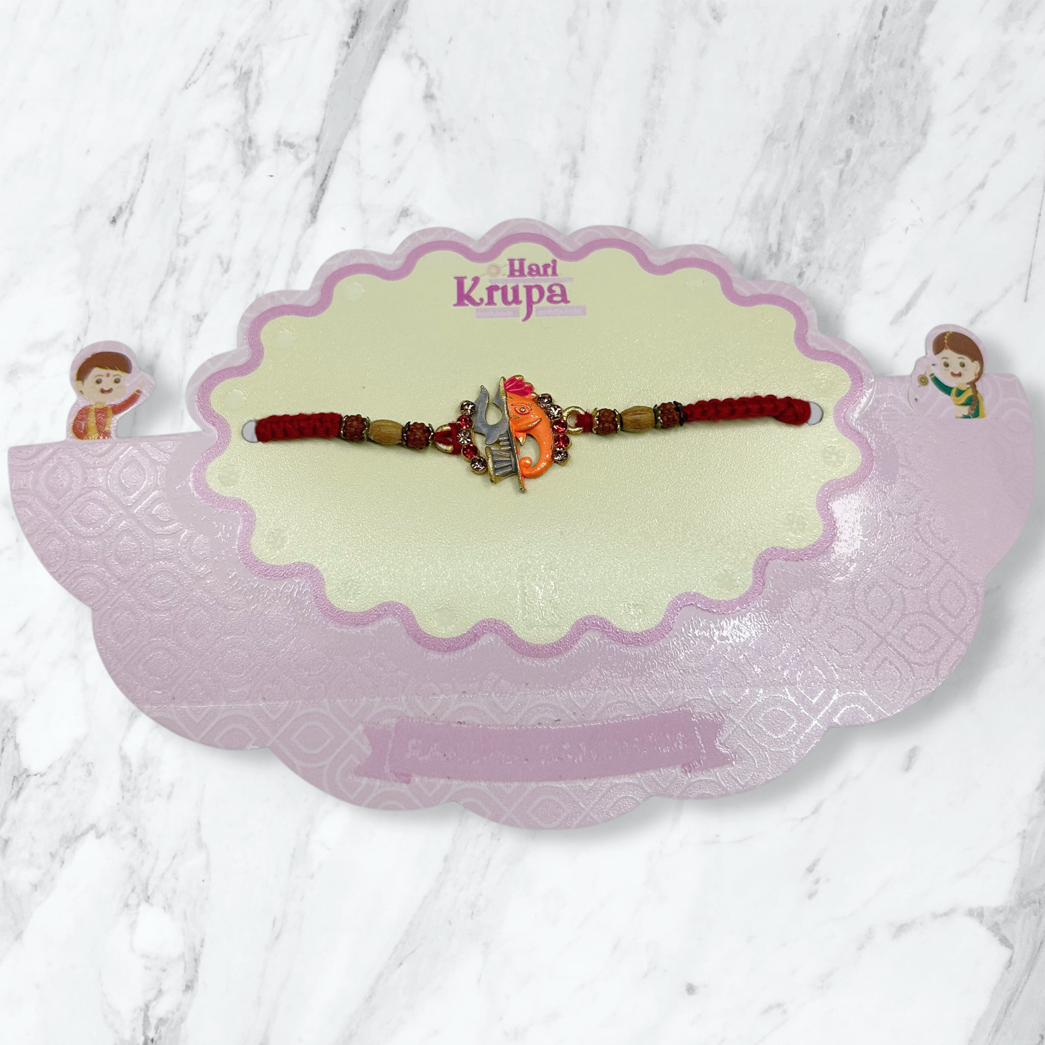 Trishul & Ganesha Meenakari Rudraksha Rakhi