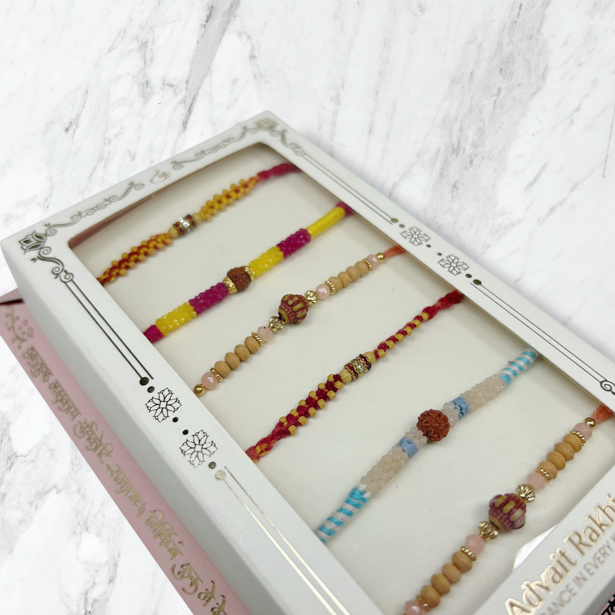 Rudraksha & Bead 6-Piece Rakhi Set