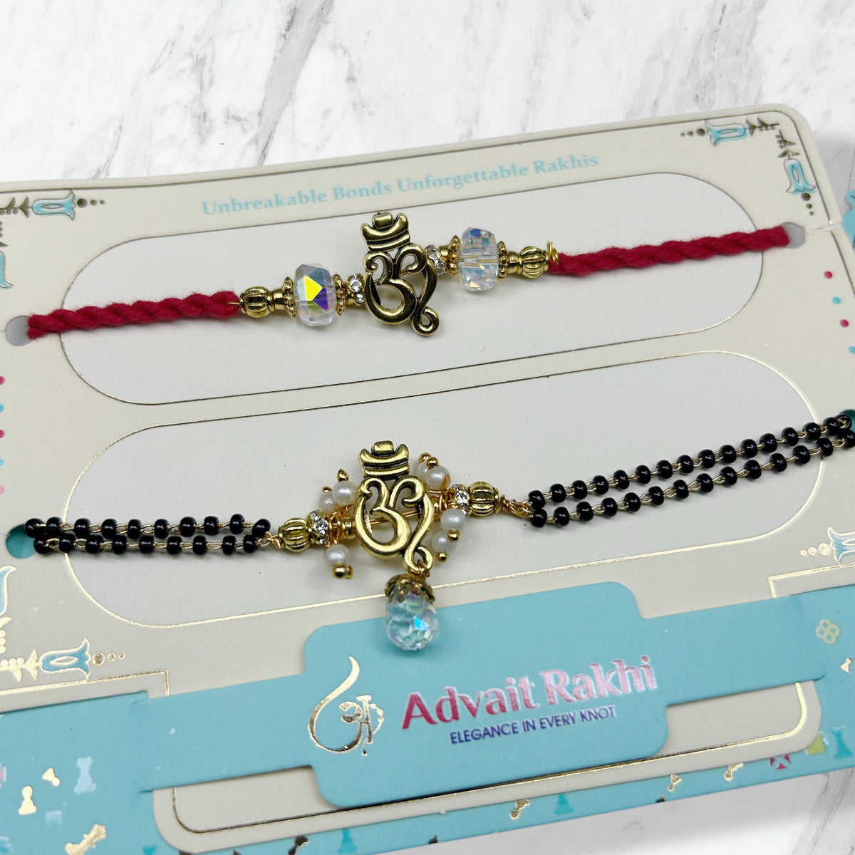 Golden Om Bhaiya Bhabhi Rakhi Set