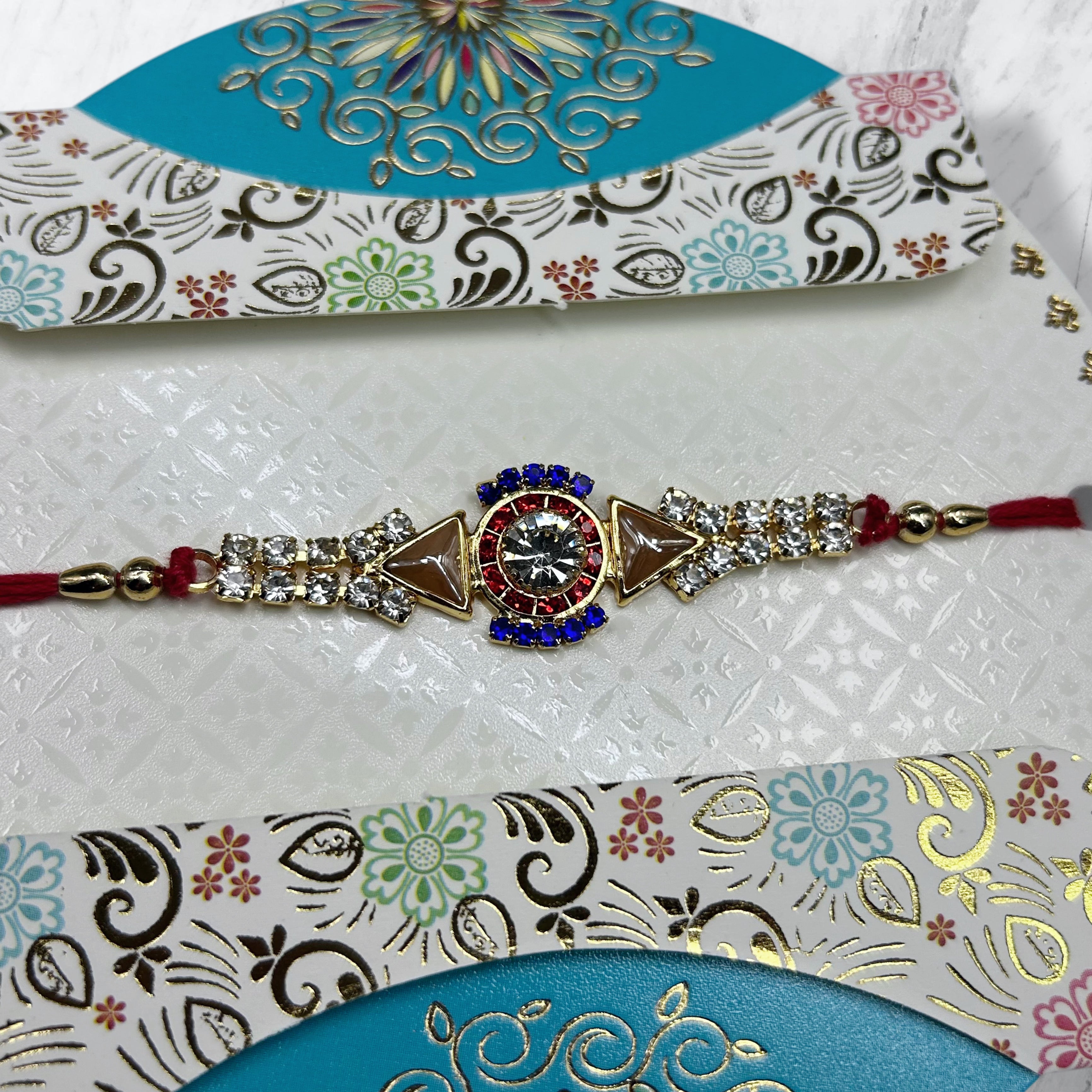 Kundan Stone & Multi-Color Crystal Resham Rakhi