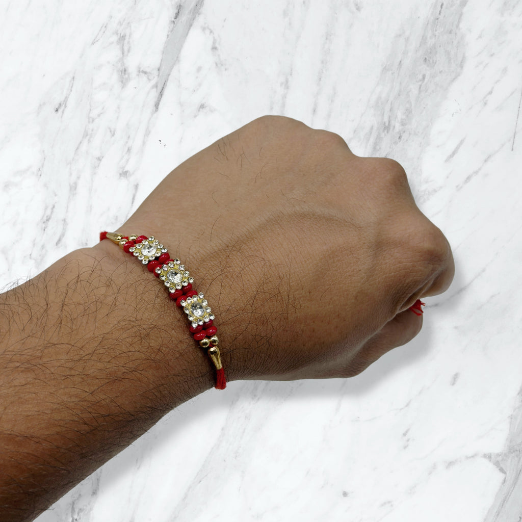 Triple Square Kundan-Style Stone Rakhi