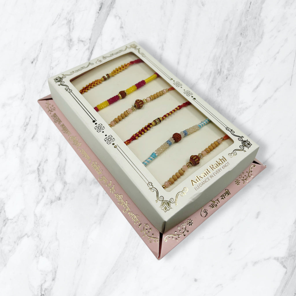 Rudraksha & Bead 6-Piece Rakhi Set