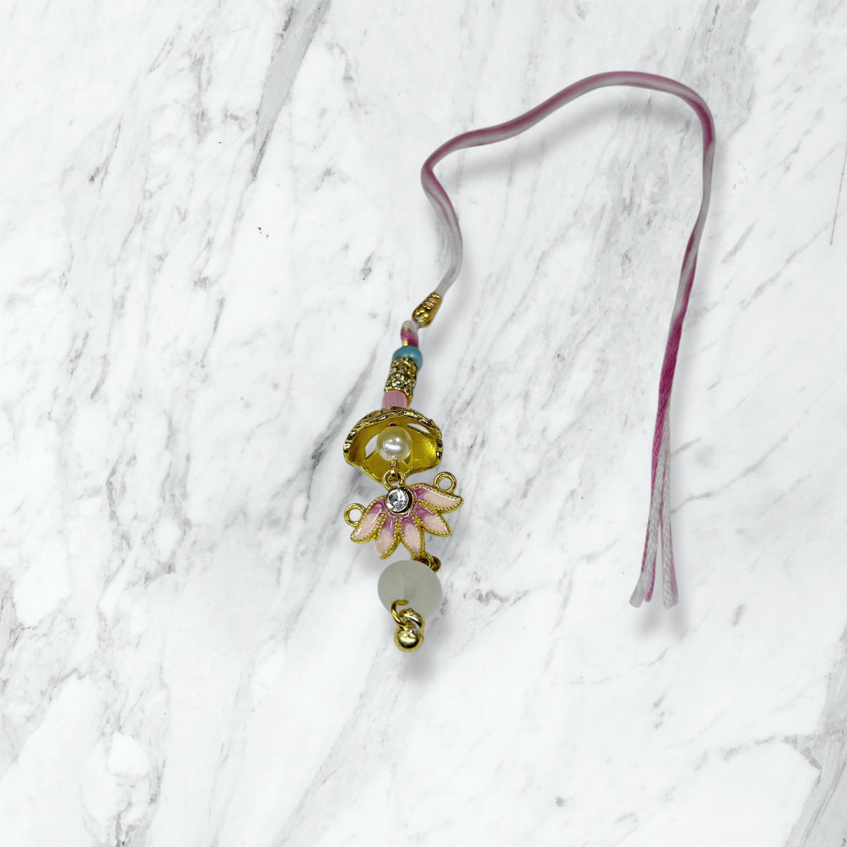 Pink Kamal Jhumki Lumba Rakhi for Bhabhi