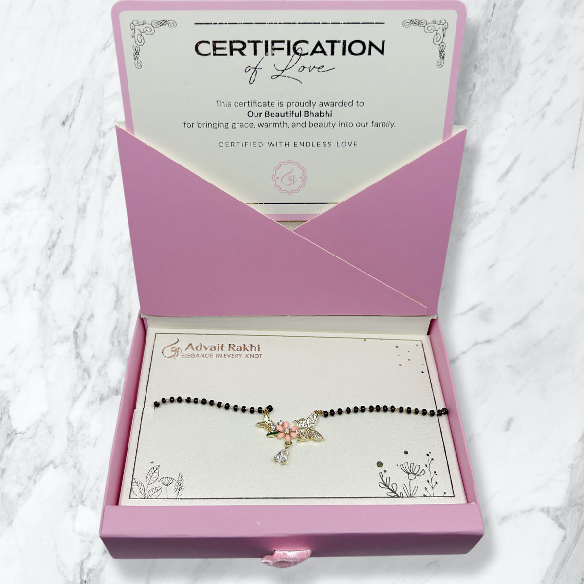 Floral Butterfly Mangalsutra Bracelet Lumba Rakhi for Bhabhi
