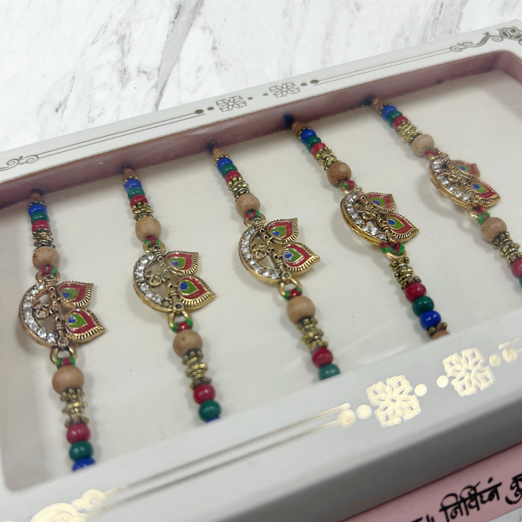 Mayur Meenakari & Rudraksha 5-Piece Rakhi Set