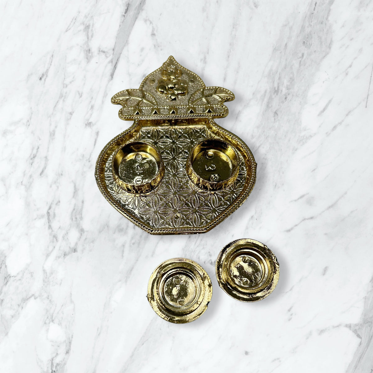 Kalash Gold Pooja Thali with Lidded Vatis